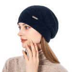 QUEENFUR Knit Slouchy Beanie Hats for Women Cashmere Ski Cap Knitted Wool Soft Warm Winter Hat (B18-Navy Blue)