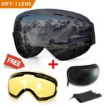Extra Mile Ski Goggles, Anti-Fog UV Protection Winter Snow Sports Snowboard Goggles with Interchangeable Spherical Dual Lens for Men Women & Youth Snowmobile Skiing Skating (Black)