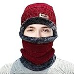 BCDlily Womens Winter Scarf Beanie Matching Set Thermal Skiing Skullies Caps Fleece Lined Scarves (Red)