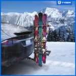Tyger Auto TG-RK1B707B Folding Hitch-Mounted Ski/Snowboard Rack Fits 2″ or 1.25″ Receiver Carries 6 Pair Skis or 4 Snowboards | Key Lock | Security Strap | Vertical Adjustable | Tilt Access
