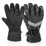 HUO ZAO Winter Snow Ski Gloves, Windproof Water Resistant Glove for Outdoor Cycling Snowboard Hiking Mountain Climbing, Black Grey (AG-03)