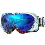 OutdoorMaster Kids Ski Goggles – Helmet Compatible Snow Goggles for Boys & Girls with 100% UV Protection (Color pattern Frame + VLT 15% Grey Lens with Full REVO Blue)