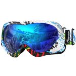 OutdoorMaster Kids Ski Goggles – Helmet Compatible Snow Goggles for Boys & Girls with 100% UV Protection (Color pattern Frame + VLT 15% Grey Lens with Full REVO Blue)