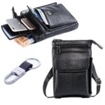 Hwin Men Travel Shoulder Bag Cell phone Crossbody Purse iPhone 8 Plus Holster Case Premium Leather Belt Waist Pouch Small Messager Bag for iPhone 7 Plus Samsung S9 S7 Edge Plus LG G6/V30+Keyring-Black