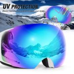 Odoland Magnetic Interchangeable Ski Goggles with 2 Lens, Large Spherical Frameless Snow Goggles for Men & Women, OTG and UV400 Protection, White Frame, Mirror Light Blue and Yellow Lens
