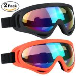 Ski Goggles 2 Packs, Multicolor Lenses Snow Goggles with Wind Dust UV 400 Protection for Women Men Kids Girls Boys Winter Snowboard Snowmobile Skiing Skate Motorcycle Bicycle Riding (Black/Orange)