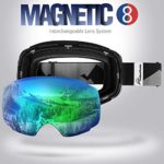 OutdoorMaster Ski Goggles PRO – Frameless, Interchangeable Lens 100% UV400 Protection Snow Goggles for Men & Women ( Black Frame VLT 18% Grey Lens with Full REVO Green and Free Protective Case )