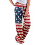 Women Pants Neartime Print Loose Casual Pants American Flag Drawstring Wide Leggings (L, Multicolor)