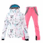 Mous One Women’s Waterproof Ski Jacket Colorful Snowboard Jacket and Pink Bib Pant Suit(XS)