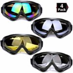Peicees 4 Pack Ski Goggles Winter Snowboard Adjustable UV 400 Protective Motorcycle Snow Goggles Outdoor Sports Tactical Glasses Dustproof Military Sunglasses for Kids Boys Girls Youth Men and Women