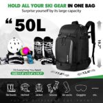 Hikenture Ski Boot Bag Backpack, 50L Padded Ski Bag Snowboard Boot Bag with Drain Holes, Large Capacity Water-Resistant Ski Travel Bag for Ski Boots, Helmet, Goggles, Clothes, Gloves, Snowboard Gear