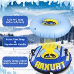 Raxurt Heavy Duty Snow Tube with Premium Canvas Cover, Inflatable Snow Sled for Kids and Adults, Thickened Bottom with Towable Pull Ring, Sledding Winter Outdoor Fun Toys for Children Boys Girls