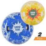 HIWENA Snow Tubes, Inflatable Snow Tubes for Family with 2 Higher Handles, Heavy Duty Snow Sled for Adults, and Snow Toy for Kids, 48 and 37 Inch Snowflake Snow Tubes (2 Pack)