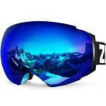 Zionor X4 Ski Snowboard Snow Goggles Magnet Dual Layers Lens Spherical Design Anti-Fog UV Protection Anti-Slip Strap for Men Women (VLT 13.67% Blue Frame Revo Blue Lens)