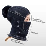 Womens Winter Knit Hat Fleece Lined Beanie Hat Mask Set, Ski Cap with Pom Neck Warmer Black