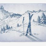 GG-go Winter Bath Mat, Sketchy Graphic of a Downhill with Ski Elements in Snow Relax Calm View, Plush Bathroom Decor Mat with Non Slip Backing, 24 W X 16 L Inches, Blue White