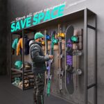 Ski & Snowboard Wall Rack for Garage Wall Fits Any Ski/board, Ski Wall Mount Holders Damage-Free Storage Rack, Garage Organization Space-Saving Winter Gear Organizer, Green, 4 Pack