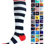 Compression Socks (1 pair) for Women & Men by A-Swift – Graduated Athletic Fit for Running, Nurses, Flight Travel, Skiing & Maternity Pregnancy – Boost Stamina & Recovery (Stripey, S/M)