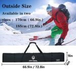 G GATRIAL Snow Padded Ski Bags for Air Travel – Single Ski Carry Bag for Cross Country, Downhill, Ski Clothes, Snow Gear, Poles and Accessories for Ski Carrier Travel Luggage Case Black 185CM
