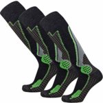 Pure Athlete High Performance Wool Ski Socks – Outdoor Wool Skiing Socks, Snowboard Socks (Black/Grey/Neon Green – 3 Pack, Medium)