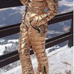 Women Winter Onesies Ski Jumpsuit Outdoor Sports Snowsuit Fur Collar Coat Jumpsuit with Hoodies Removable (Gold,XX-Large)