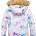 Pursky Girls Snow Jacket Kids Ski Jackets Girl’s Waterproof Hooded Fleece Lined Windproof Winter Purple Printed 8