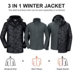 CAMEL CROWN Waterproof Ski Jacket for Men 3 in 1 Winter Jacket Windbreaker Snow Coat Parka for Hiking Snowboard