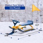 Machrus Frost Rush Snow Sled with Steering Wheel, Twin Brakes & Pull Rope – Winter Racer Snow Sled for Kids and Adults for Sledding