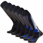 Pure Athlete High Performance Wool Ski Socks – Outdoor Wool Skiing Socks, Snowboard Socks (Black/Silver (3) + Black/Blue (3) – 6 Pack, Medium)