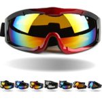Tactical Windproof Cycling Googles Uv400 Motorcycle Ski Snowboard Goggles Eyewear Sports Protective Safety Glasses with Extra Long Adjustable Strap (Red Frame Colorful Lens)