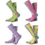 Womens Snow Ski Socks 4 Pack (Rose Red + Yellow + Purple + Lime Green)