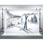 Photo Video Photography Studio Fabric Backdrop Background Screen,Winter Decorations,10x20ft,Sketchy Graphic of a Downhill with Ski Elements in Snow Relax Calm View