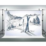 Photo Video Photography Studio Fabric Backdrop Background Screen,Winter Decorations,10x20ft,Sketchy Graphic of a Downhill with Ski Elements in Snow Relax Calm View