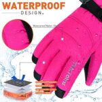 ThxToms Winter Gloves Men Women, Waterproof Snow Ski Gloves for Men Women with 3M Thinsulate Insulated Touchscreen for Cold Weather (Rose Red L)