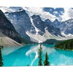 LightFairy Glow in The Dark Canvas Painting – Stretched and Framed Giclee Wall Art Print – Mountains Nature Glacial Lake – Master Bedroom Living Room Decor – 6 Hours Glow – 32 x 16 inch