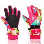 Ski Gloves, RunRRIn 100% Waterproof Winter Warm Snow Gloves for Mens, Womens, Ladies, Boys, Girls and Kids Skiing, Snowboarding(Rose Red-S)