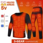 Winter Electric Heated Underwear Set Motorcycle Clothing Women Fleece Thermal Tops Pants 22 Area Ski Heating Body Suit,Black,XL(Bust:92cm)