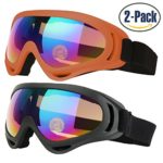 Ski Goggles, Pack of 2, Skate Glasses for Kids, Boys & Girls, Youth, Men & Women, with UV 400 Protection, Wind Resistance, Anti-Glare Lenses, made by COOLOO, Black / Orange