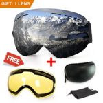 ExtraMile Ski Goggles, Anti-fog UV Protection Winter Snow Sports Snowboard Goggles with Interchangeable Spherical Dual Lens for Men Women & Youth Snowmobile Skiing Skating (Black Frame)