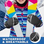 MCTi Kids Mittens Waterproof Winter Ski Warm Sherpa Lined Long Cuff with String Black XXXS