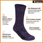 KEECOW Merino Wool Crew Socks For Men & Women, Thermal Warm Cozy Winter Cushion Socks For Hiking Working Running, 3 Pairs (Medium, Purple)
