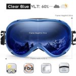 ZIONOR Lagopus Ski Snowboard Goggles UV Protection Anti Fog Snow Goggles for Men Women Youth VLT 60% Blue Frame Clear Blue Lens