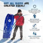 Back Bay Play 47 in 2 Pack Snow Sled Racer – High Density Plastic Sled 2 Person Toboggan with Pull Rope & 4 Handles Snow Sleds for Kids and Adult