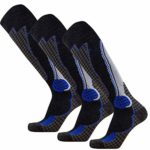 Pure Athlete High Performance Wool Ski Socks – Outdoor Wool Skiing Socks, Snowboard Socks (Black/Grey/Blue – 3 Pack, Large)