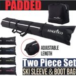 Athletico Padded Ski Bag Combo – Ski Bag & Separate Ski Boot Bag – Store & Transport Skis Up to 200 cm and Boots Up to Size 13 – Padded to Protect All Your Ski Gear and Equipment for Travel (Black)