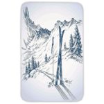 Rectangular Area Rug Mat Rug,Winter Decorations,Sketchy Graphic of a Downhill with Ski Elements in Snow Relax Calm View,Blue White,Home Decor Mat with Non Slip Backing