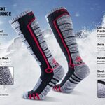 TSLA Men and Women Winter Ski Socks, Calf Compression Snowboard Socks, Warm Thermal Socks for Cold Weather, 2pairs Ski Socks Black & Grey/Black & Red, Large