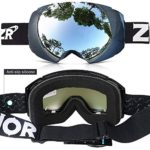 ZIONOR X4 Ski Snowboard Snow Goggles Magnet Dual Layers Lens Spherical Design Anti-fog UV Protection Anti-slip Strap for Men Women (VLT 8.59% Black Frame Revo Silver Lens)