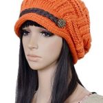 Xinliya Women Stretch Knit Crochet Hat Beret Cap Headwear One Size Orange