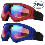 Ski Goggles, Pack of 2, Skate Glasses for Kids, Boys & Girls, Youth, Men & Women, with UV 400 Protection, Wind Resistance, Anti-Glare Lenses, made by COOLOO, Red / Dark Blue